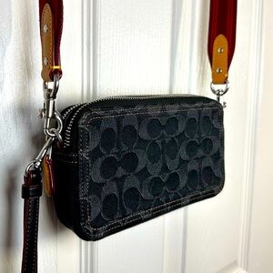 COACH Kira Double Zip Crossbody Purse in Signature Denim